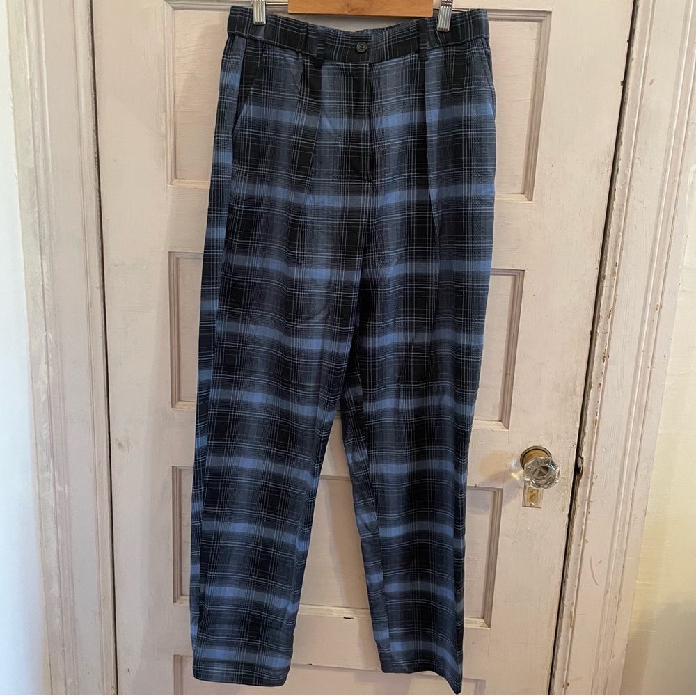 Blue plaid high waisted plants